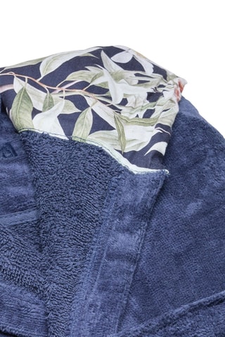 Accappatoio con cappuccio in velluto Bouquet de nuit  - Blu scuro