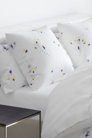 2 federe in raso di cotone 80 fili/cm² Esquisse Floral  - Bianco