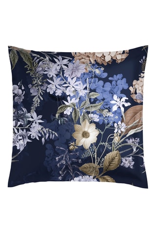 2 taies d’oreilles réversibles en satin de coton 80 fils/cm² Bouquet d'Hortensias - Bleu marine