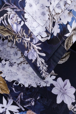 2 taies d’oreilles réversibles en satin de coton 80 fils/cm² Bouquet d'Hortensias - Bleu marine