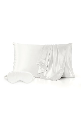 Taie d'oreiller et masque de nuit en soie Lunéia - Blanc