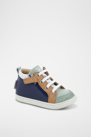 Baskets en cuir - Bleu marine et vert clair