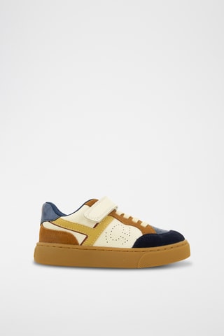 Baskets en cuir - Ecru et bleu marine