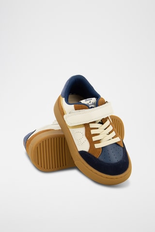 Baskets en cuir - Ecru et bleu marine