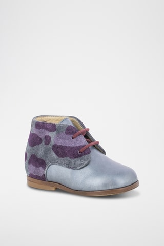 Bottines en cuir et nubuck - Ciel et bordeaux