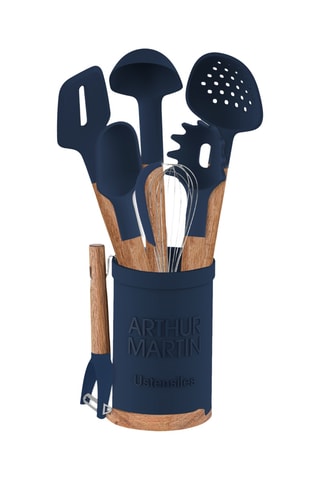 9 utensílios em madeira de acácia e silicone