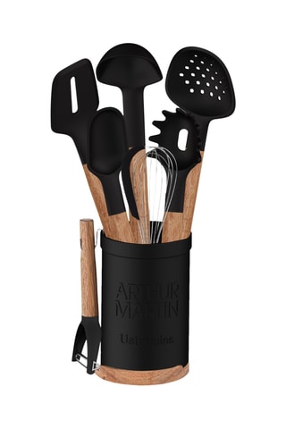 9 utensílios em madeira de acácia e silicone