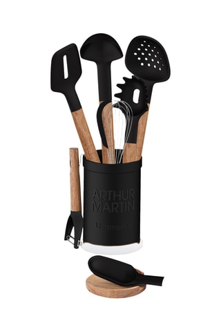 9 utensílios em madeira de acácia e silicone