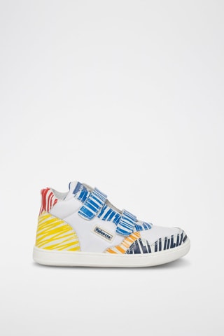 Baskets montantes en cuir - Blanc et jaune