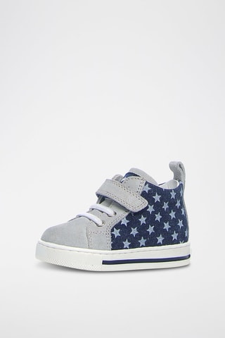 Baskets montantes en cuir - Gris et bleu marine