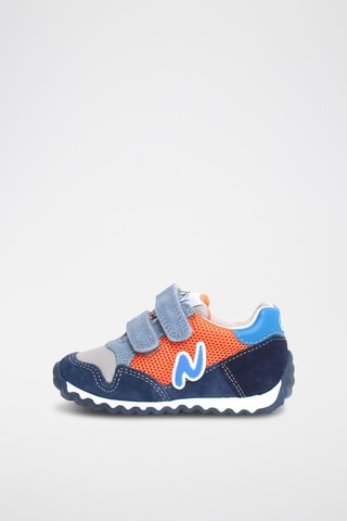 Kalfsleren Sneakers - Blauw en Oranje