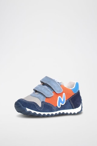 Kalfsleren Sneakers - Blauw en Oranje