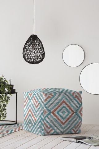 Pouf  - Turquoise et camel - En coton et polyester