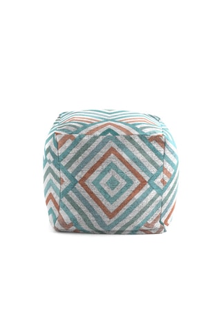 Pouf  - Turquoise et camel - En coton et polyester