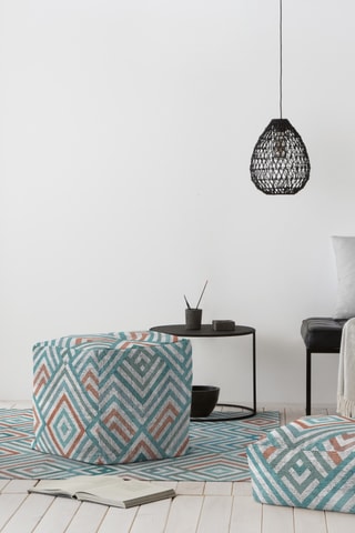 Pouf  - Turquoise et camel - En coton et polyester