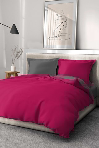 Juego de nórdico y 3 sábanas bajeras de algodón 57 hilos/cm² - Fucsia y gris oscuro