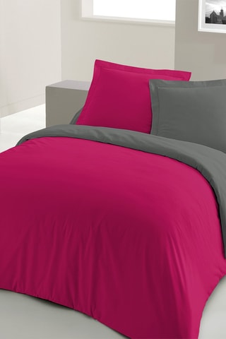 Juego de nórdico y 3 sábanas bajeras de algodón 57 hilos/cm² - Fucsia y gris oscuro