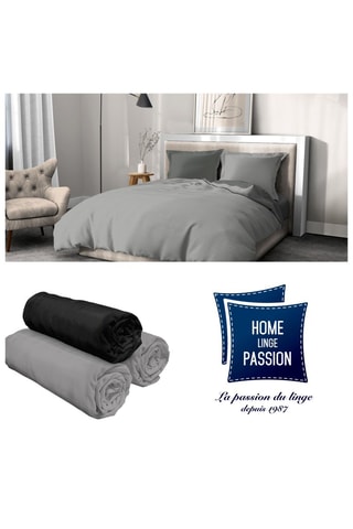 Juego de nórdico y 3 sábanas bajeras de algodón 57 hilos/cm² - Gris y gris claro