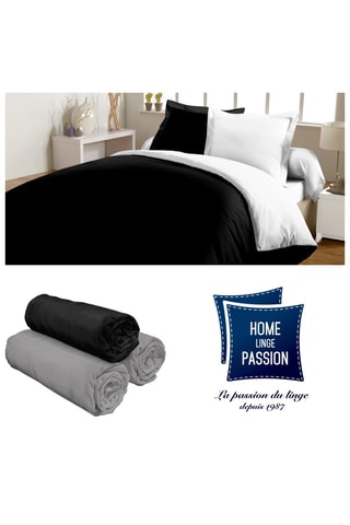 Juego de nórdico y 3 sábanas bajeras de algodón 57 hilos/cm² - Negro y blanco
