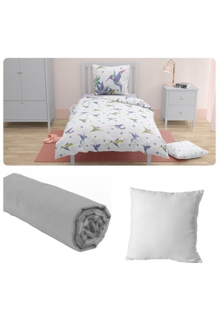 Juego de nórdico y sábana bajera de algodón 57 hilos/cm² con almohada Paradise - Blanco y azul