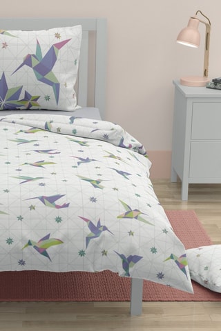 Juego de nórdico y sábana bajera de algodón 57 hilos/cm² con almohada Paradise - Blanco y azul