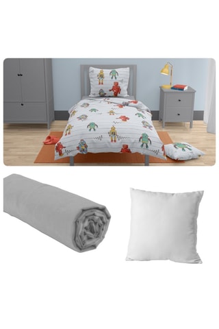 Juego de nórdico y sábana bajera de algodón 57 hilos/cm² con almohada Vintage Toy - Blanco y verde