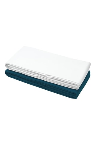 2 sábanas encimeras de algodón 57 hilos/cm² - Blanco y azul pato