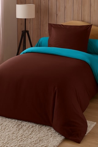 Funda nórdica reversible de algodón - 57 hilos/cm² - Chocolate y turquesa