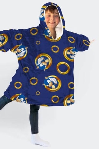 Poncho con capucha infantil Sonic - Azul y dorado