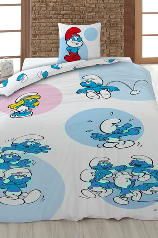 Juego de nórdico Los Pitufos - Blanco y azul pato