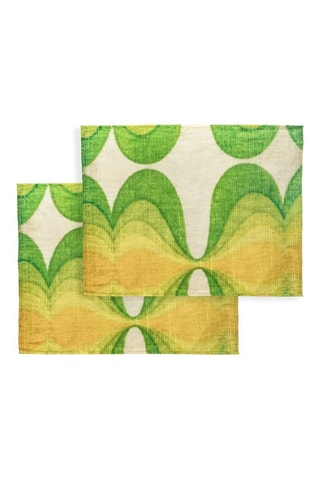 2 sets de table en lin Cake - Vert clair et blanc - 35 x 50 cm