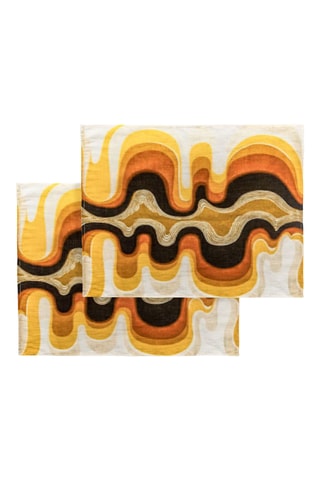 2 sets de table en lin Cake - Jaune et blanc - 35 x 50 cm