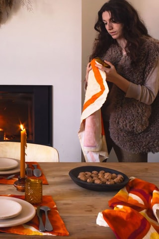 2 sets de table en lin Cake - Rouge brique et marron clair - 35 x 50 cm