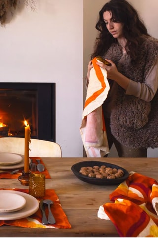 Torchon en lin Cocotte - Rouge brique et écru
