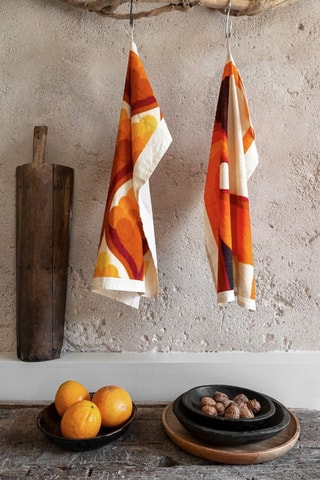 Torchon en lin Cocotte - Rouge brique et marron clair