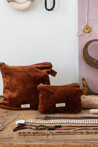 Trousse de toilette en velours Adonie - Marron