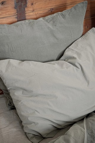 Taie d’oreiller en lin et percale de coton 60 fils/m² Doblys - Vert - 50 x 70 cm