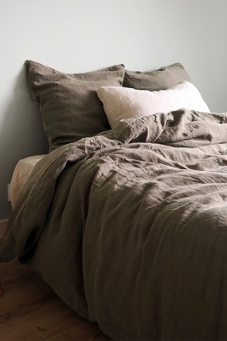 Taie d’oreiller en lin et percale de coton 60 fils/m² Doblys - Vert - 50 x 70 cm