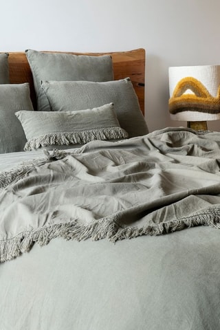 Taie d’oreiller en lin et percale de coton 60 fils/m² Doblys - Vert - 50 x 70 cm