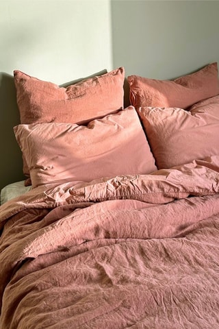 Taie d’oreiller réversible en percale de coton 60 fils/m²et lin 190 g/m² Dona - Rose - 65 x 65 cm