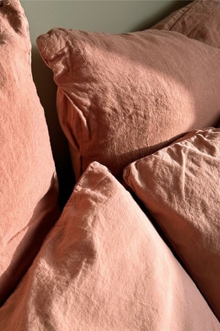 Taie d’oreiller réversible en percale de coton 60 fils/m²et lin 190 g/m² Dolbys - Rose - 50 x 70 cm