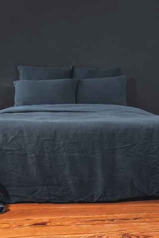 Taie d’oreiller réversible en percale de coton 60 fils/m²et lin 190 g/m² Donas - Bleu marine - 65 x 65 cm