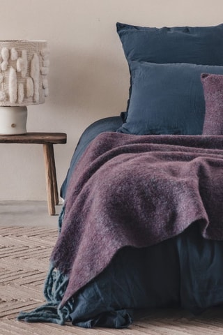 Taie d’oreiller réversible en percale de coton 60 fils/m²et lin 190 g/m² Donas - Bleu marine - 65 x 65 cm