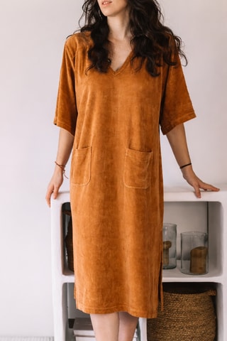 Robe midi en velours Cabane - Camel
