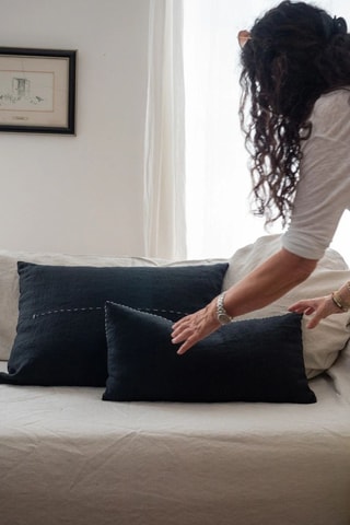 Coussin en lin Bopper - Bleu marine - 50 x 70 x 12 cm