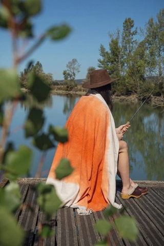 Plaid dip and dye Tandem - Beige et orange - 135 x 220 cm