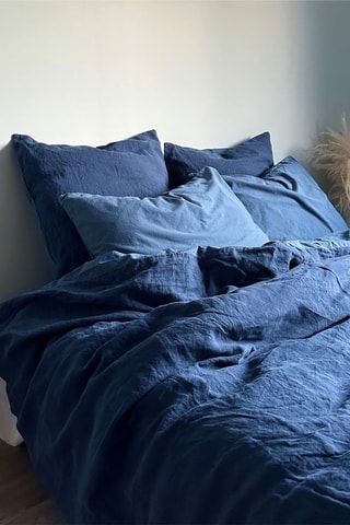 Housse de couette en lin et percale de coton 60 fils/m² Dollar 2 - Bleu