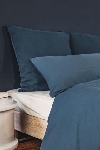 Housse de couette en lin et percale de coton 60 fils/m² Dollar 2 - Bleu