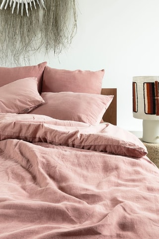 Housse de couette réversible en percale de coton 60 fils/m²et lin 190 g/m² Dollar2 - Rose