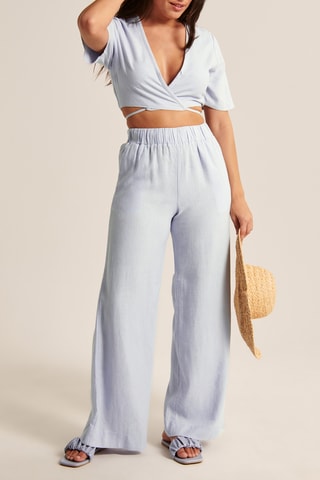 Crop top portefeuille en lin - Ciel